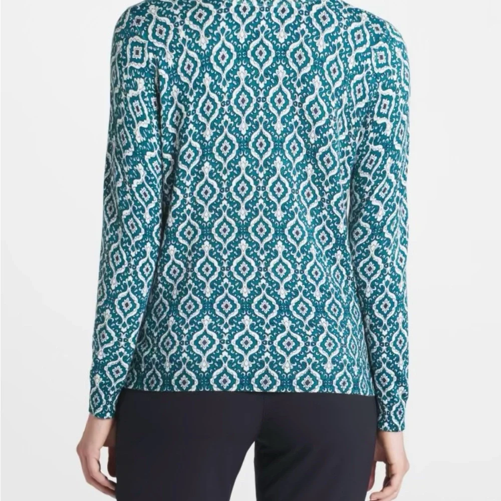 Daniel Rainn Aria Paisley Teal and White V-Neck Pullover Sweater XL